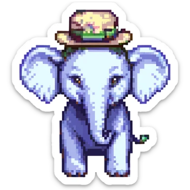 elephant with a hat, pixel art style sticker