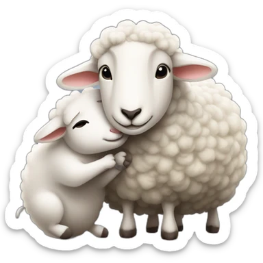 a sheep huging a mouse sticker