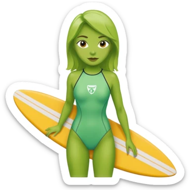  green skin woman with surfboard sticker