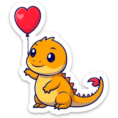 bearded dragon with heart balloon sticker