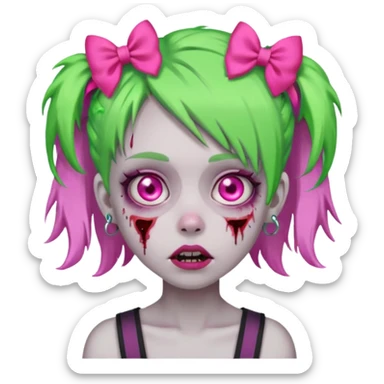 girl-zombie,with-neon green-hair,pink-bows sticker