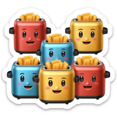 A whole set of air fryers with faces possing like different emojis sticker