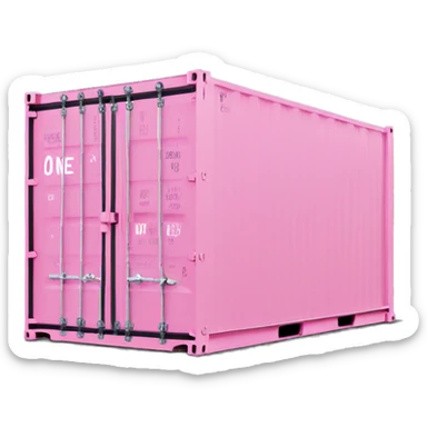 a pink shipping container with the word "ONE" in white on the long side sticker