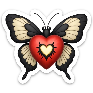 black heart emoji with a detailed moth in the center, gothic vibe, apple emoji style sticker