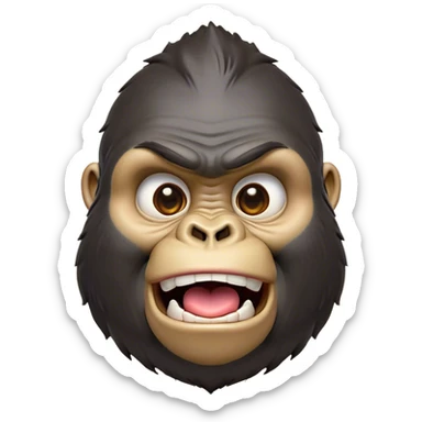 Cinematic Comical Gorilla Portrait Emoji, Head tilted dramatically with an exaggeratedly shocked expression, featuring a robust build with wide, comically expressive eyes full of humorous disbelief, Simplified yet hilariously expressive features, highly detailed, glowing with a slightly sassy jungle glow, high shine, dramatic yet playful, stylized with an air of quirky primate attitude, soft glowing outline, capturing the essence of a meme-worthy gorilla that appears ready to side-eye its way into viral fame! sticker