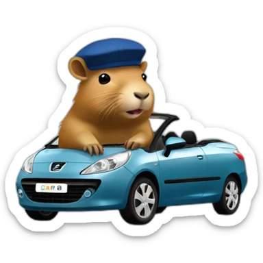capybara with a beret in a peugeot 207 coupé cabriolet sticker