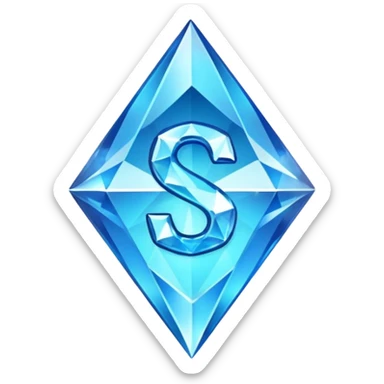 Create a custom emoji badge featuring a stylized, glossy letter “S”. Style it after the Diamond rank from League of Legends. Use crystalline blue tones, sharp reflections, faceted textures, and a high-end glowing frame.
 sticker