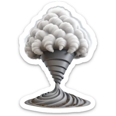 3D render of Tornado, miniature weather phenomenon, volumetric particle effects, swirling dusty grey funnel cloud, elemental energy, emoji style, isolated on white background --v 6.0. sticker