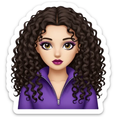 brunette, baddie, pretty makeup, black eyeliner, long and split dye curly hair sticker
