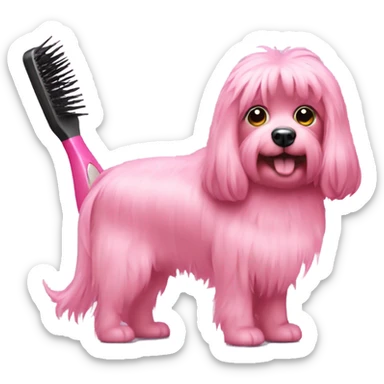 pink hairbrush brushing a dog sticker