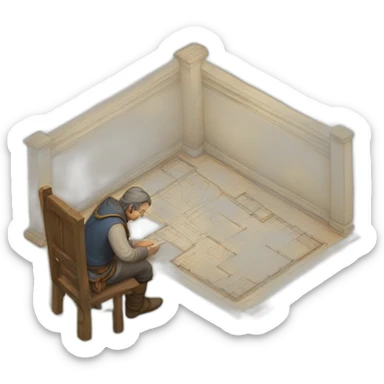 medieval architect drawing on a floor plan sticker