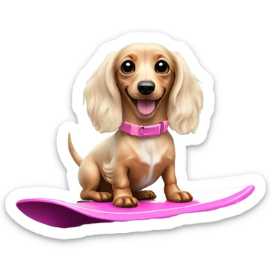 Long haired miniature dachshund cream colour with pink collar on waterskis sticker