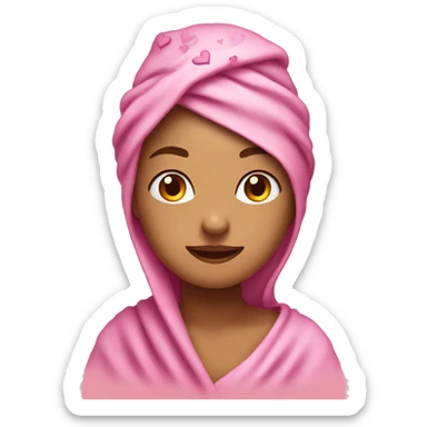 A female emoji style emoticons with a towel on her head and little hearts around her sticker