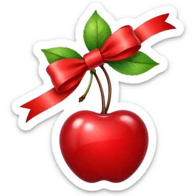 Red cherry with a red ribbon bow sticker