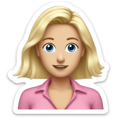 blue eyed woman blonde hair pink shirt. brushing hair sticker