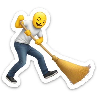 Emoji stepping on a broom and hitting itself in the face  sticker