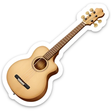 Emoji-style illustration of a Karadeniz kemençe: slim light-wood body, dark fingerboard, three tuning pegs, two curved sound holes, small tailpiece, and a slightly curved bow with light horsehair. Simple, clean, modern Apple-style look. sticker