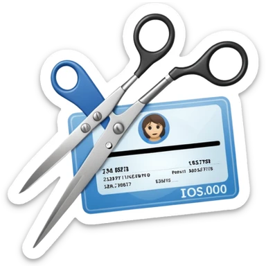 Scissors cutting an ID card in 2 parts.hyper realistic sticker