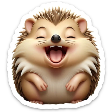 Cinematic Silly Yawning Hedgehog Portrait Emoji, Head tilted with a dramatic, wide-open yawn revealing a tiny, adorable snout and droopy quills, with sleepy, half-closed eyes, Simplified yet irresistibly cute features, highly detailed, glowing with a soft, cozy woodland light, high shine, relaxed yet humorously expressive, stylized with a dash of whimsical forest charm, soft glowing outline, capturing the essence of a drowsy yet endearing hedgehog that appears ready to stretch and yawn its way into your heart! sticker