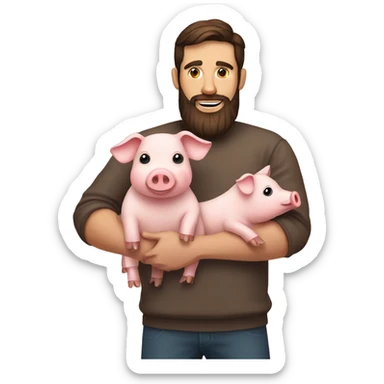 Brunette man with beard holding a pig in one hand and bacon in another hand  sticker