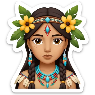 Native American girl with beautiful flowers sticker