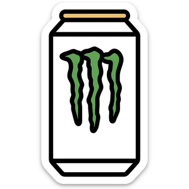 white Monster Energy drink can with bold M logo, minimalistic and clean design sticker