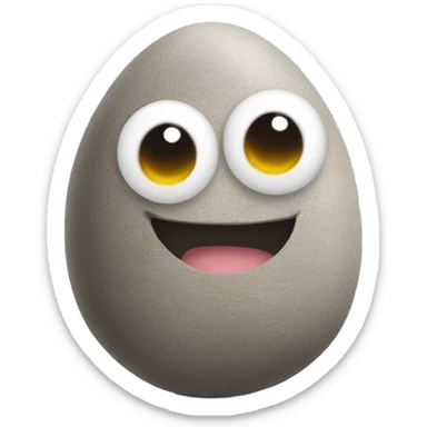 A pet rock shaped like an egg with googly eyes and a smile sticker