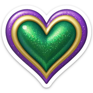 Gold, purple and green glitter heart  sticker