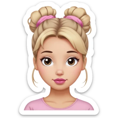 Woman cute, hair in messy bun, sky eyes, pink lips, slight smile, curvy sticker