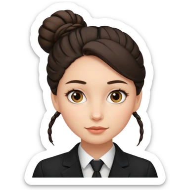 woman with bun hair with black suit sticker
