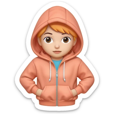 A 3D cartoon peach-coral hoodie with soft folds, drawstrings, and a casual fit, isolated plain background, Memoji-style. sticker