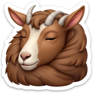 Meme-Worthy Cute Sleeping Brown Goat Portrait Emoji, Head resting peacefully with a contented smile, showcasing a robust build and a luxuriously soft brown fur, eyes shut in a serene, restful nap, Simplified yet hilariously adorable features, highly detailed, glowing with a soft, drowsy light, high shine, relaxed and utterly lovable, stylized with an air of playful laziness, bright and heartwarming, soft glowing outline, capturing the essence of a comically sleepy goat, so meme-worthy it feels like it could instantly become the next viral sensation of adorable slumber! sticker