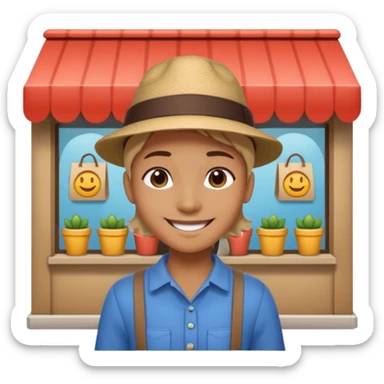 grown  2D line-drawn character + small shop sticker