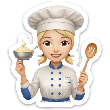 cute baking emoji
a girl chef
a whisker
a bowl sticker