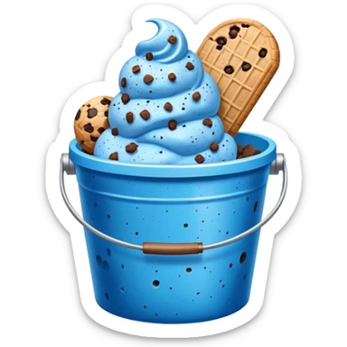 Blue ice cream speckled with cookie crumbles in a bucket sticker