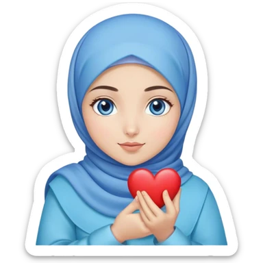 Turkish beautiful finish Konya girl blue eyes with blue lila hijab and hold heart in her hand  sticker