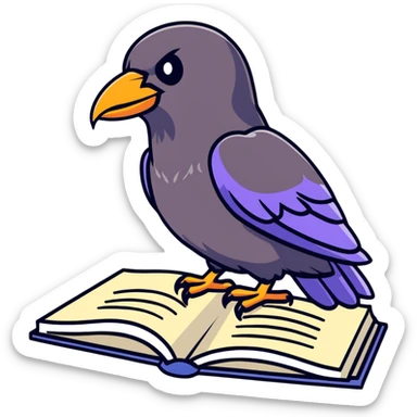 raven sitting on a book sticker