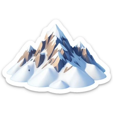 A 3D cartoon snow-covered mountain peak with soft clouds around it, clear blue sky, bright sunlight, smooth textures, Memoji-style rendering. sticker
