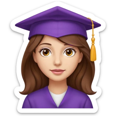 beautiful  woman normal skin with more wavy longuer brown hair and hazel eyes with purple school hat sticker