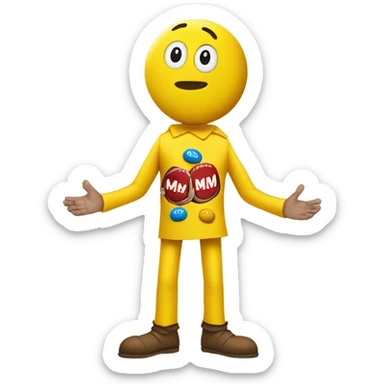 Paper half magnetic yellow m&m costume with the hands and feet not actually attached to the body and feet fused with each other sticker
