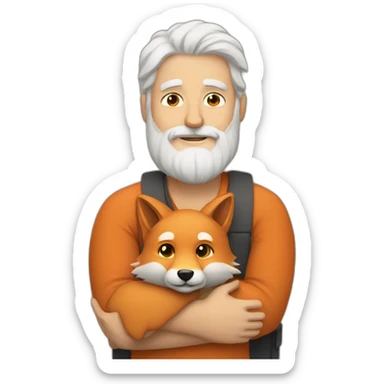 White bearded man hugging a fox sticker