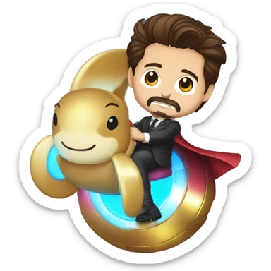 tony stark sur un dauphin arc en ciel sticker