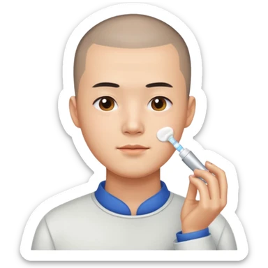 chinese man with buzz cut doing skincare sticker
