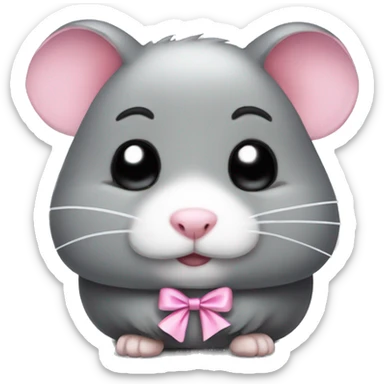 face sad grey hamster pink bow sticker