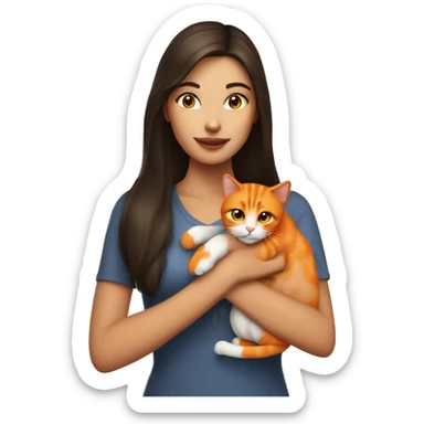 pretty brunette woman holding orange cat sticker