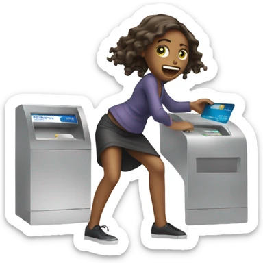 girl slamming credit card down on a white counter  sticker