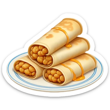 Shandong Jianbing guozi rolled pancake with crispy fritter inside, simplified emoji style with bold outlines and bright colors, cartoon style Chinese crepe sticker