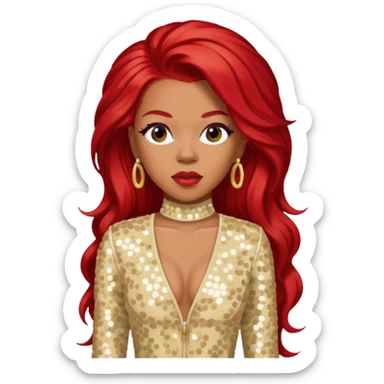 Keyshia Cole with long red hair, cream sequin outfit sticker