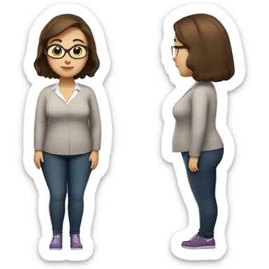 an overweight female teacher 679 pounds, with a young face, gigantic cheeks and brown hair sticker