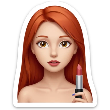 una chica con pose divertida de 18 años con los labios con pintalabios nude y los ojos maquillados, de piel blanca con el pelo liso, largo y pelirrojo, ojos marrones sticker